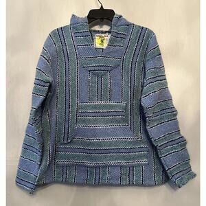 Iguana Jack Large Surfer Baja Hoodie Sweatshirt Blue Green Beach Chill Rug